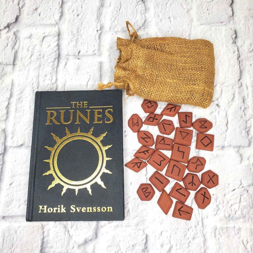 The Runes Book & Rune Stones Set by Horik Svenssons Hardcover Book 1995 Edition